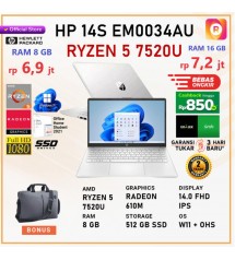 HP 14-  AMD Ryzen 5-7520U  -  8GB | 512GB | SSD | 14″ | FHD | Win 11  | OHS